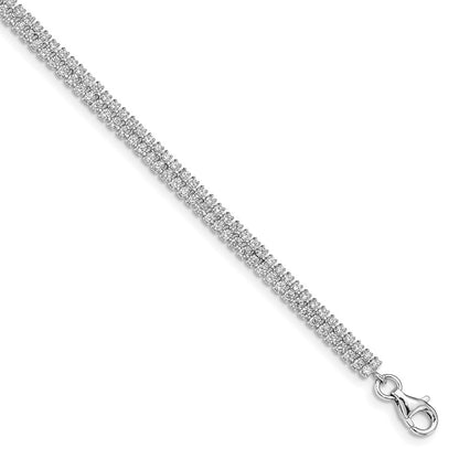 7 Inch Sterling Silver Rhodium-Plated 2 Row Cz W/1 In Ext Bracelet