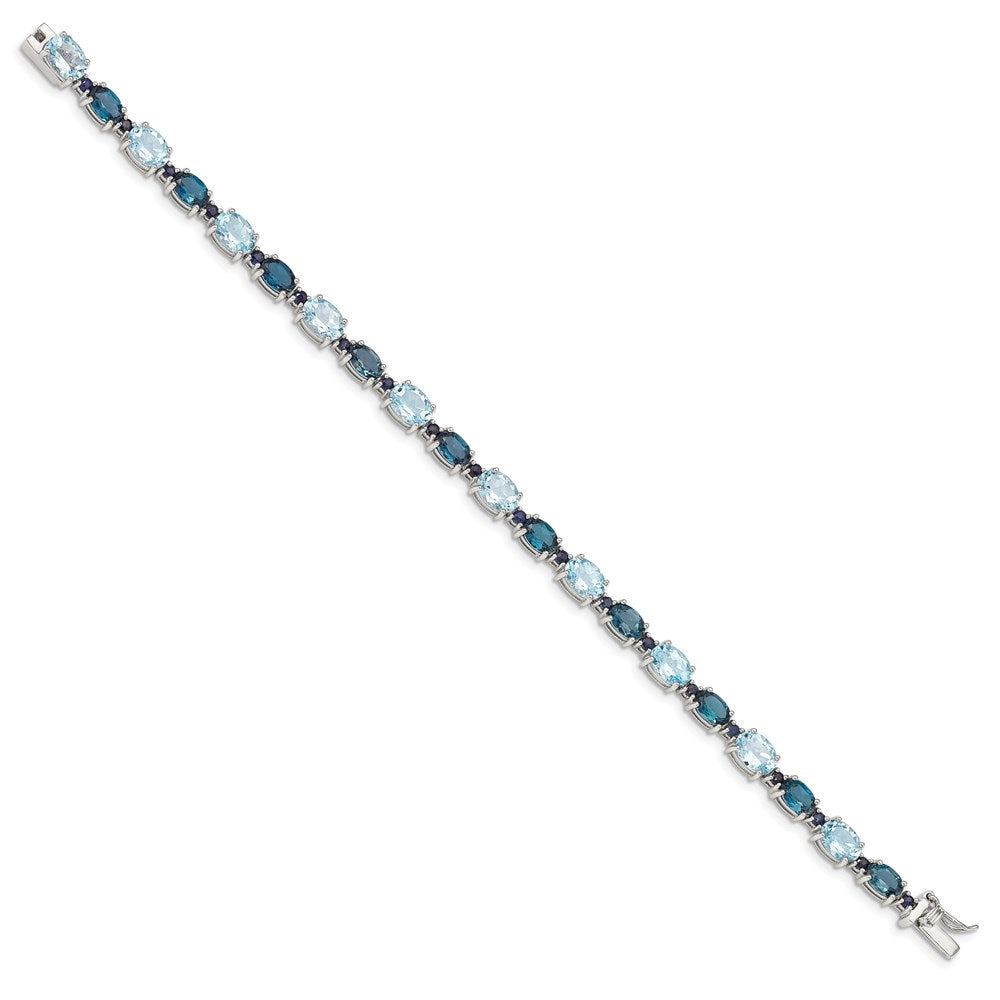 7.25 Inch Sterling Silver Rhodium-Plated London Blue/Sky Blue Topaz Bracelet