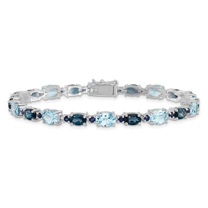 7.25 Inch Sterling Silver Rhodium-Plated London Blue/Sky Blue Topaz Bracelet