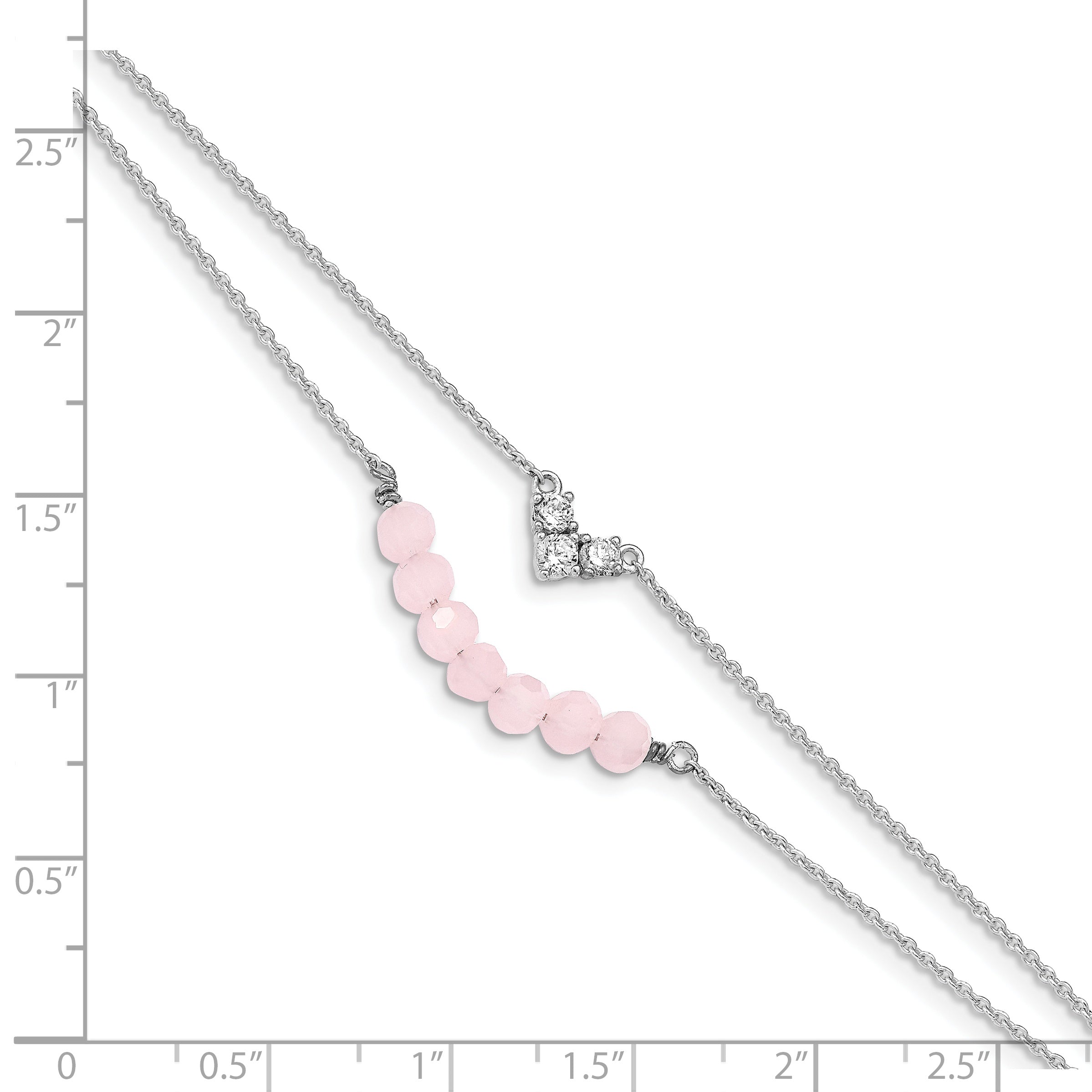 6 Inch Sterling Silver Cz And Pink Glass Beads W/ 1In Ext. Bracelet