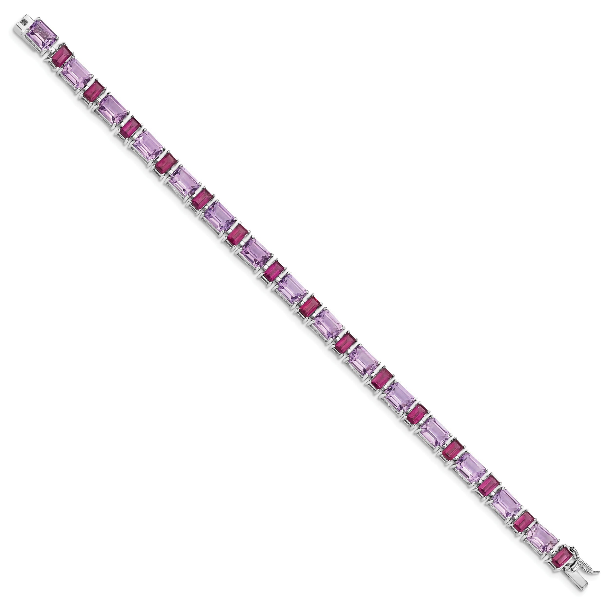 7.5 Inch Sterling Silver Rhodium-Plated Amethyst And Rhodolite Bracelet