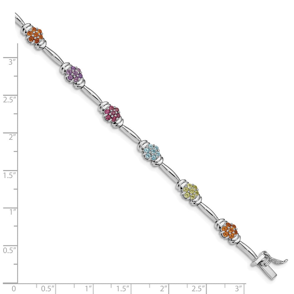 7.5 Inch Sterling Silver Rhodium-Plated Multi-Gemstone Bracelet