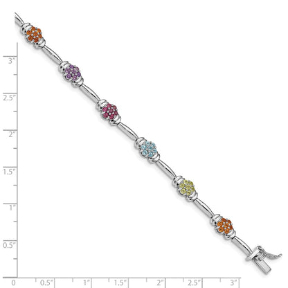 7.5 Inch Sterling Silver Rhodium-Plated Multi-Gemstone Bracelet