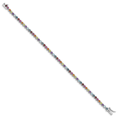 7.5 Inch Sterling Silver Rhodium-Plated Multi-Gemstone Tennis Bracelet