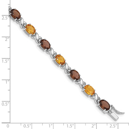 7.5 Inch Sterling Silver Rhod-Pltd Smoky Quartz/Citrine/Wh.Topaz Bracelet