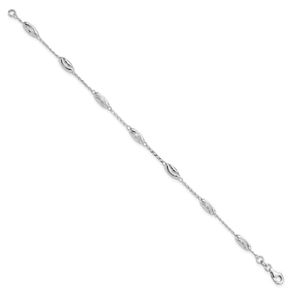 7 Inch Sterling Silver Rhodium-Plated Diamond-Cut Oval Beads Bracelet