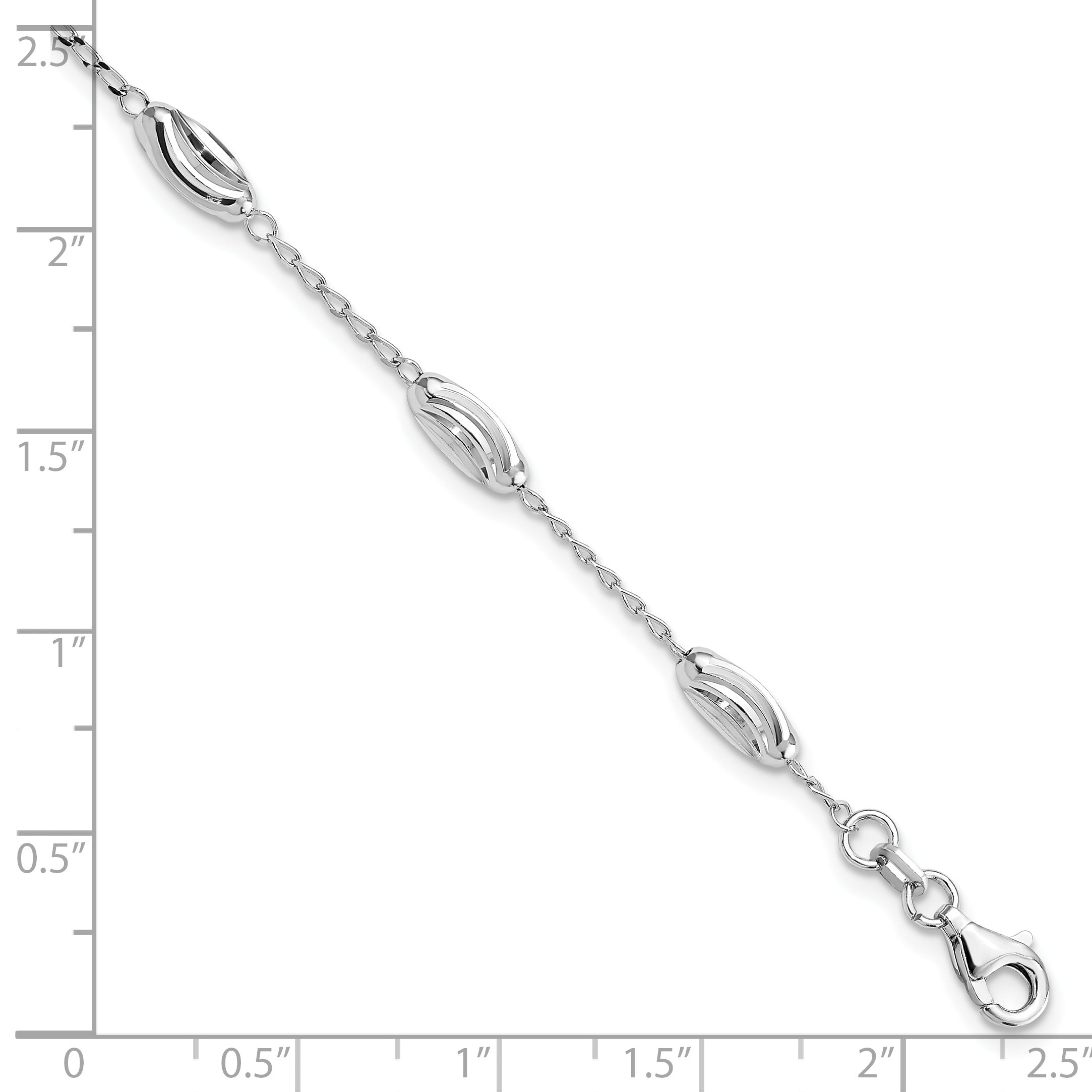 7 Inch Sterling Silver Rhodium-Plated Diamond-Cut Oval Beads Bracelet