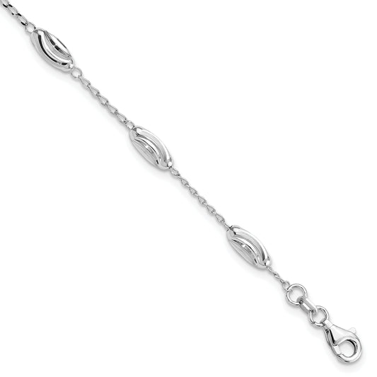 7 Inch Sterling Silver Rhodium-Plated Diamond-Cut Oval Beads Bracelet