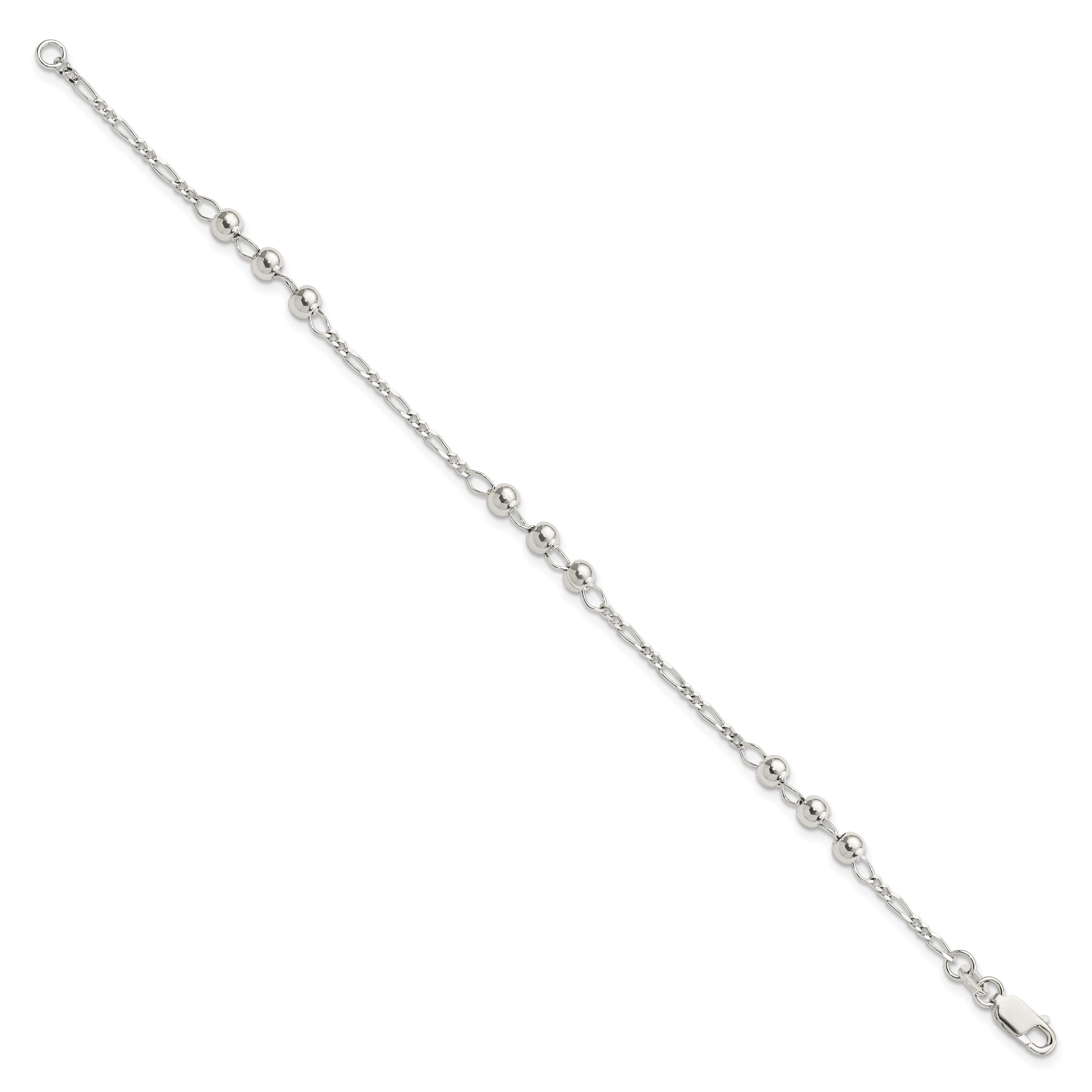 7 Inch Sterling Silver Diamond Cut Beaded Bracelet