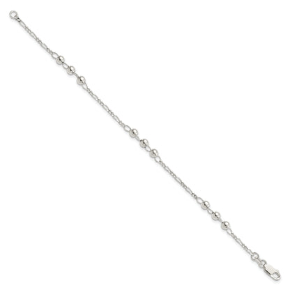 7 Inch Sterling Silver Diamond Cut Beaded Bracelet