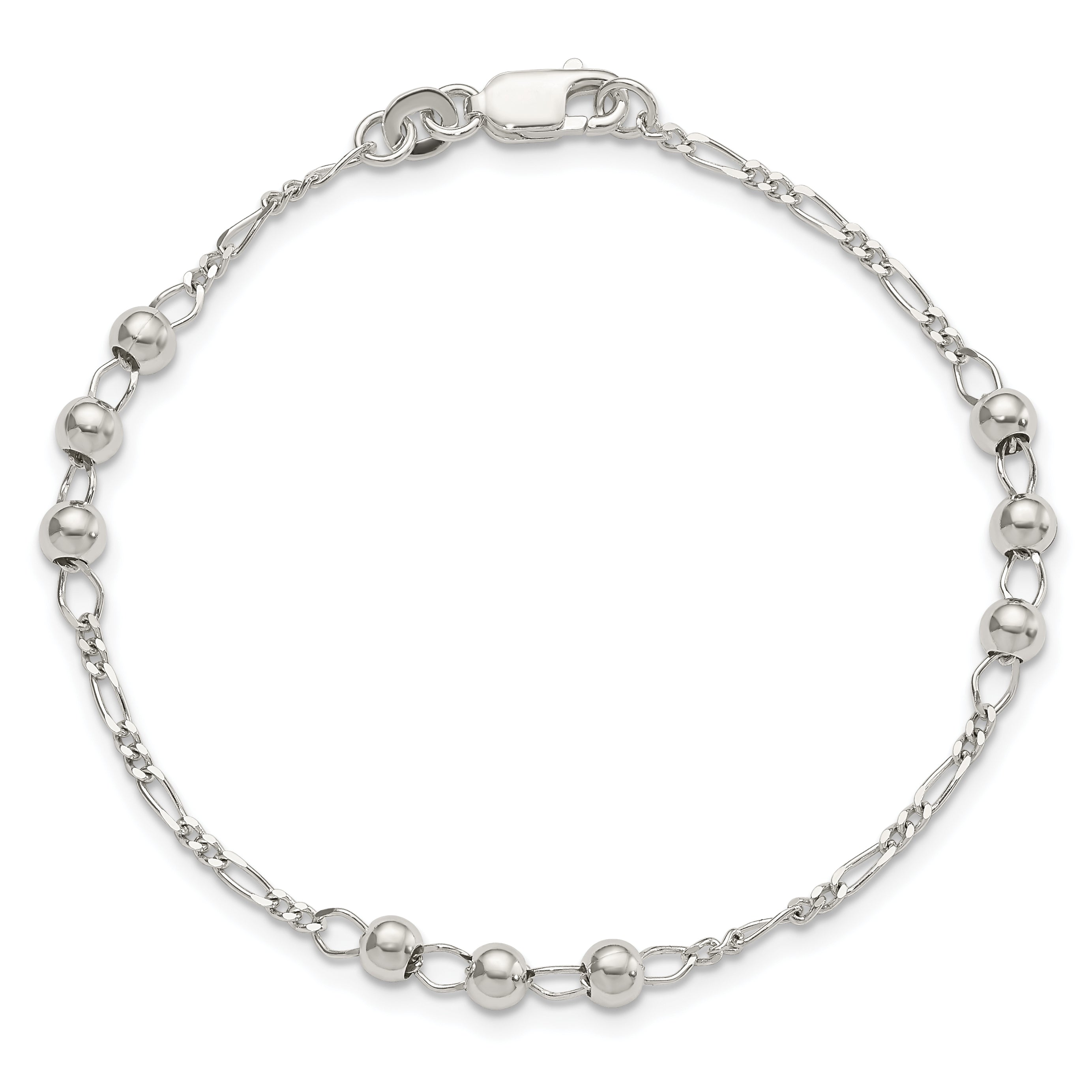 7 Inch Sterling Silver Diamond Cut Beaded Bracelet