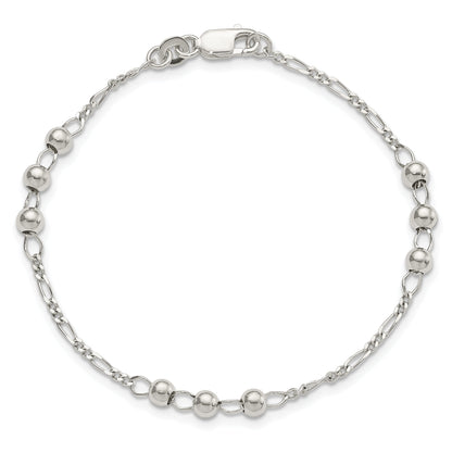 7 Inch Sterling Silver Diamond Cut Beaded Bracelet
