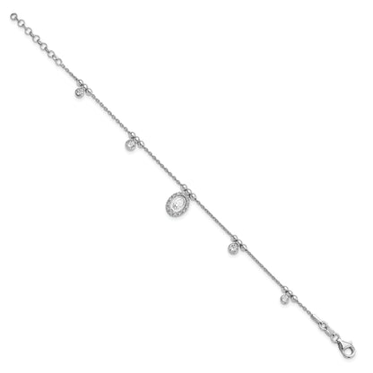 6 Inch Sterling Silver Rhodium-Plated Cz Miraculous Medal W/1In Ext. Bracelet