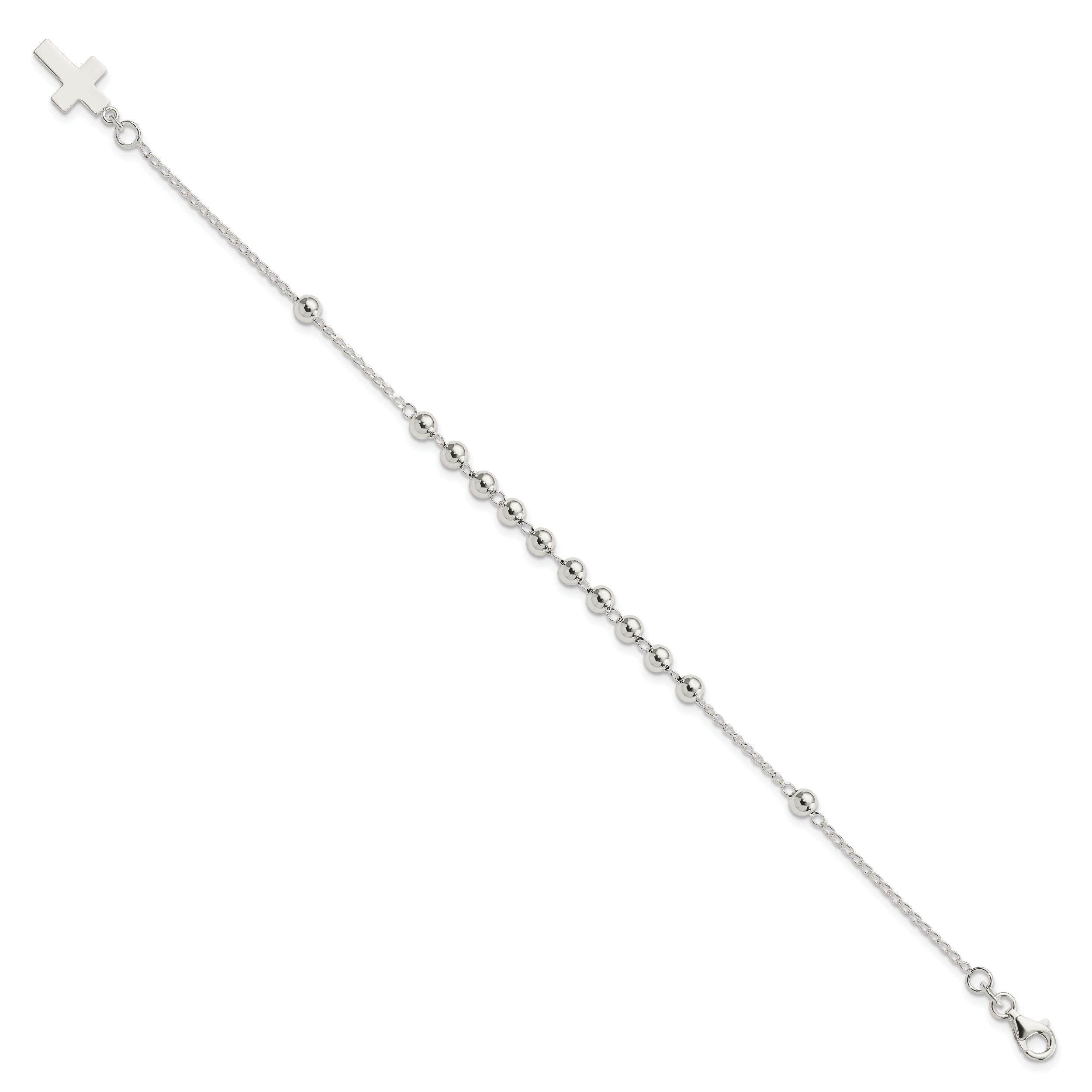 7.5 Inch Sterling Silver Beaded Cross Bracelet