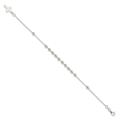 7.5 Inch Sterling Silver Beaded Cross Bracelet