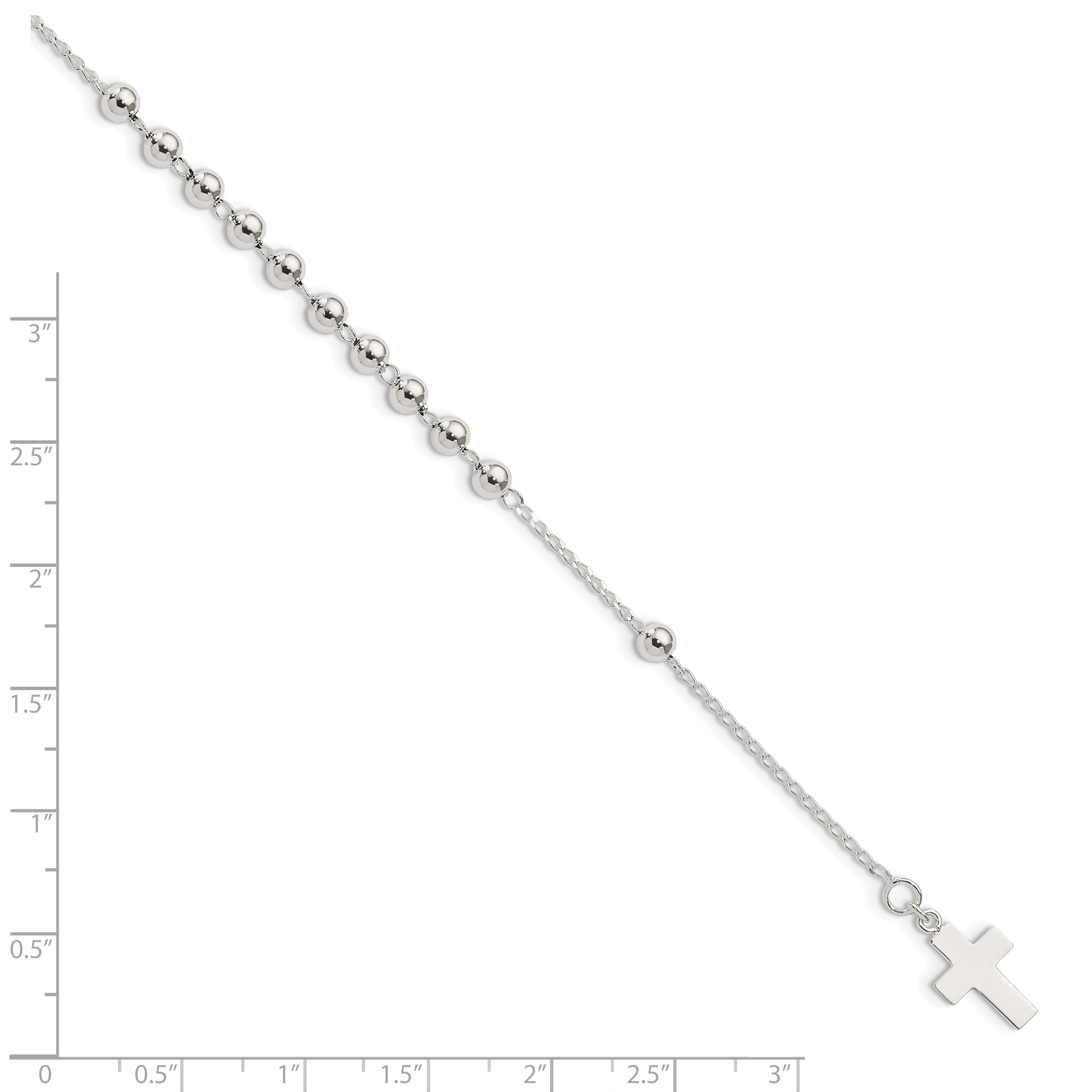 7.5 Inch Sterling Silver Beaded Cross Bracelet
