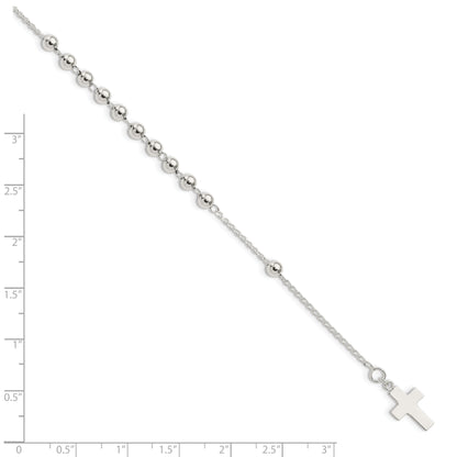 7.5 Inch Sterling Silver Beaded Cross Bracelet