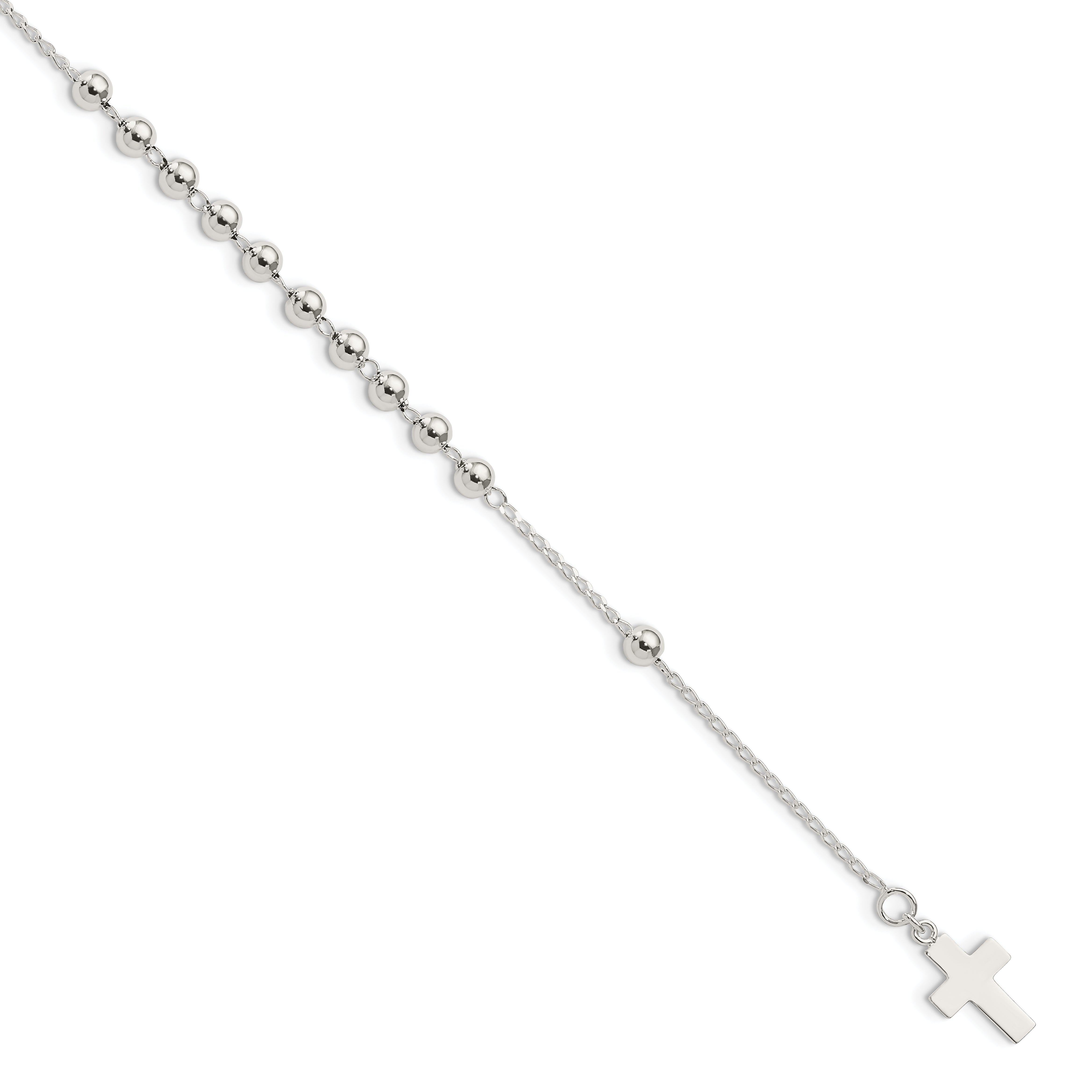 7.5 Inch Sterling Silver Beaded Cross Bracelet
