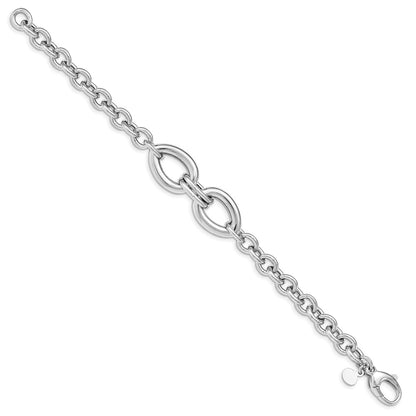 8 Inch Sterling Silver Rhodium Plated Polished Link Bracelet