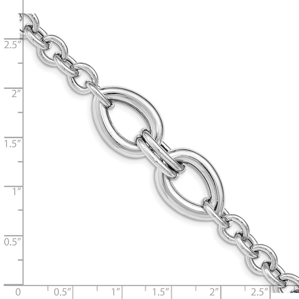8 Inch Sterling Silver Rhodium Plated Polished Link Bracelet