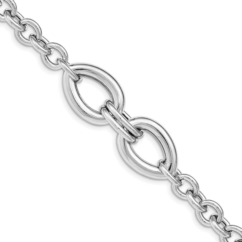 8 Inch Sterling Silver Rhodium Plated Polished Link Bracelet