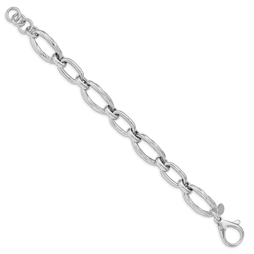8 Inch Sterling Silver Rhodium Plated Polished Link Bracelet