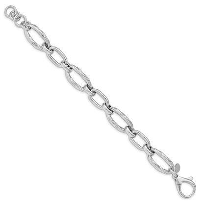 8 Inch Sterling Silver Rhodium Plated Polished Link Bracelet