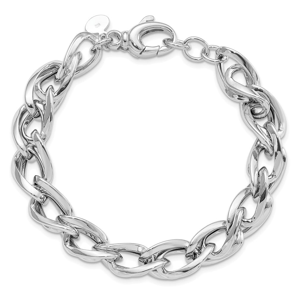 8 Inch Sterling Silver Rhodium Plated Polished Link Bracelet