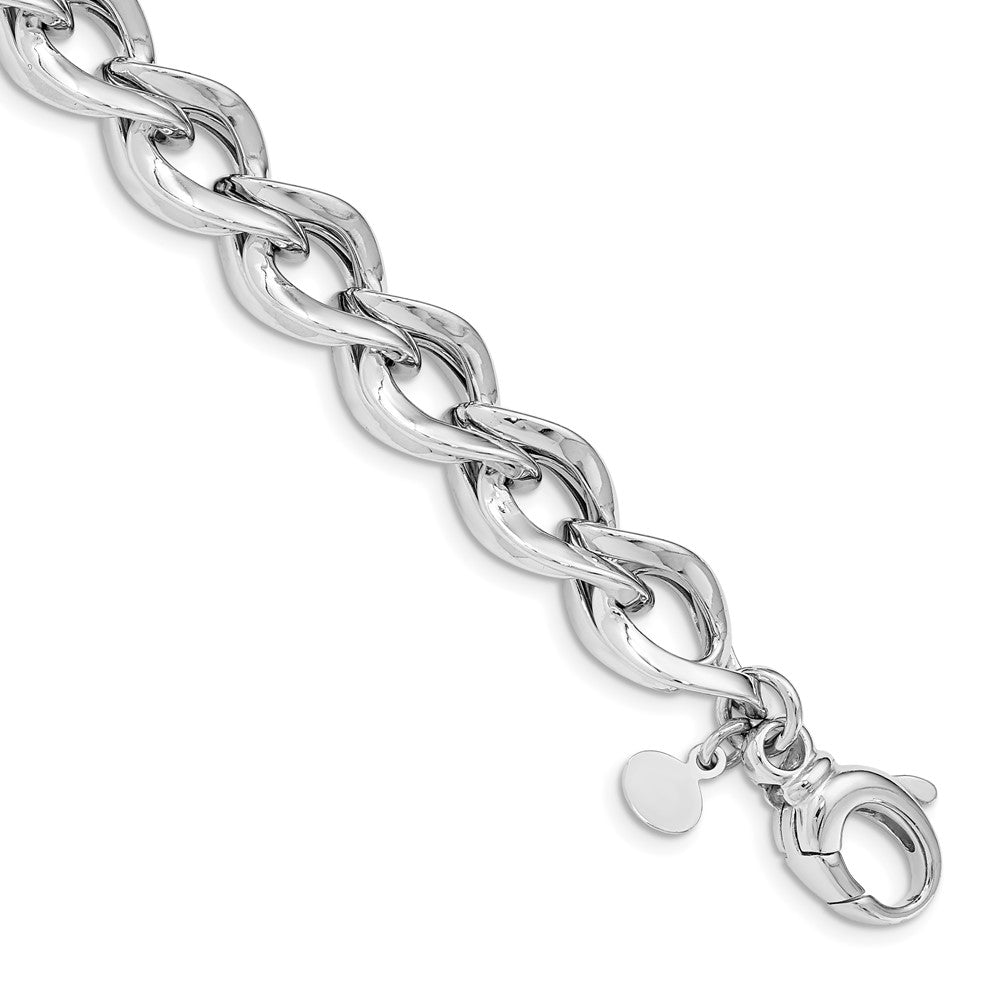 8 Inch Sterling Silver Rhodium Plated Polished Link Bracelet