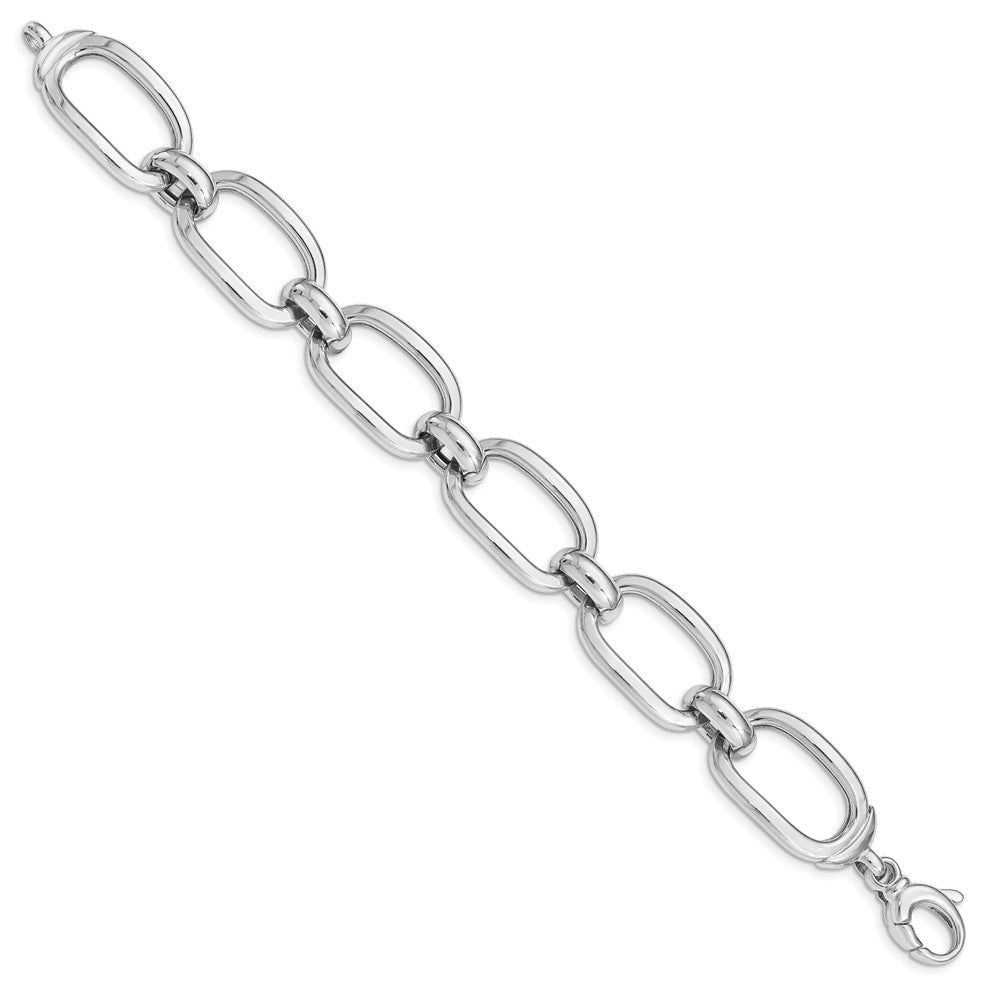 7.75 Inch Sterling Silver Rhodium Plated Polished Wide Link Bracelet