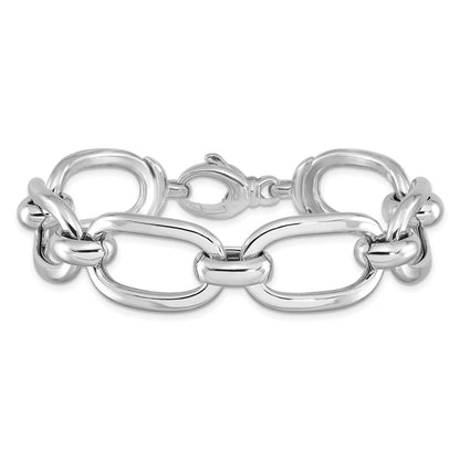 7.75 Inch Sterling Silver Rhodium Plated Polished Wide Link Bracelet