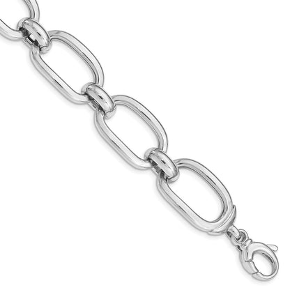 7.75 Inch Sterling Silver Rhodium Plated Polished Wide Link Bracelet