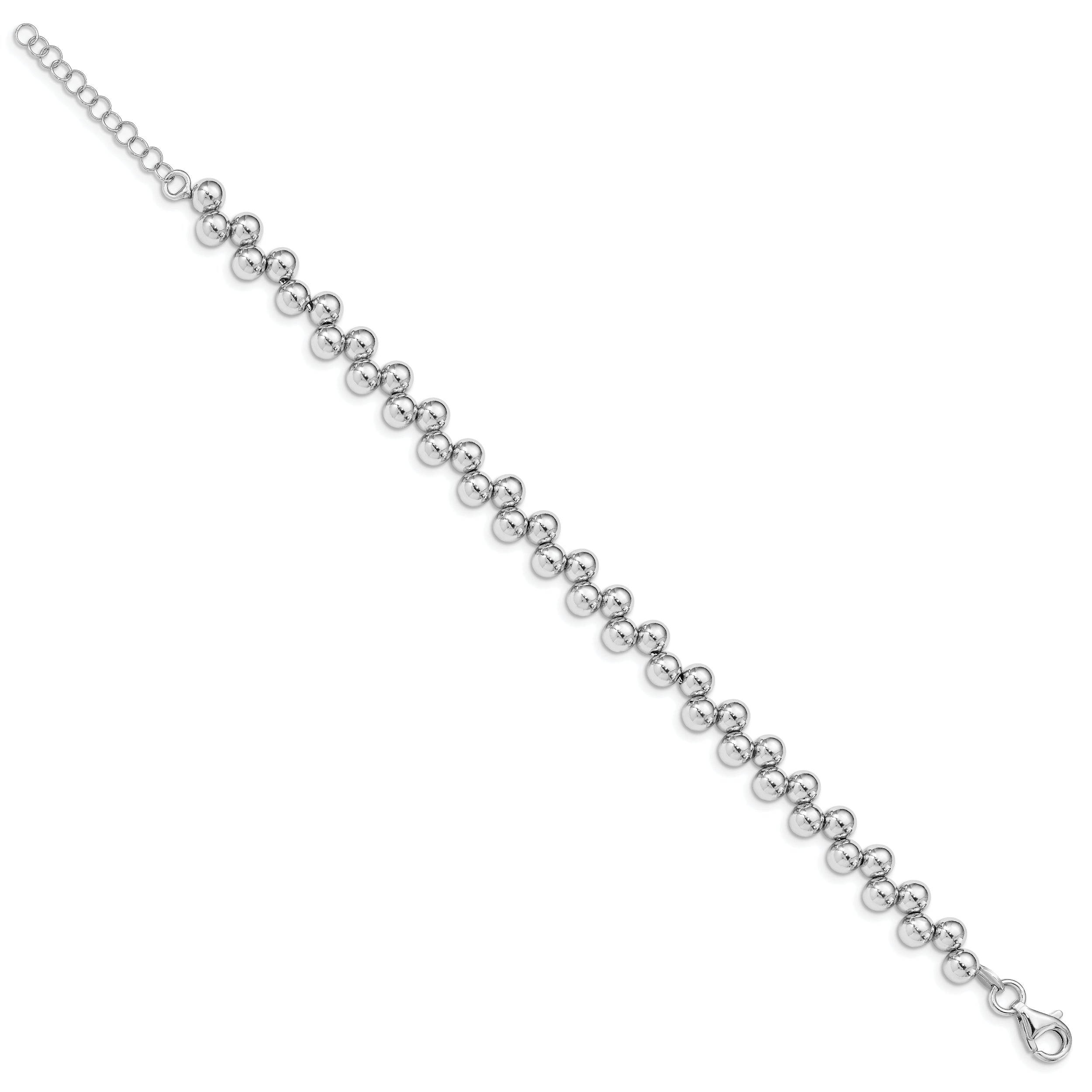 7 Inch Sterling Silver Rhodium-Plated Offset Beads W/1.25In. Ext. Bracelet