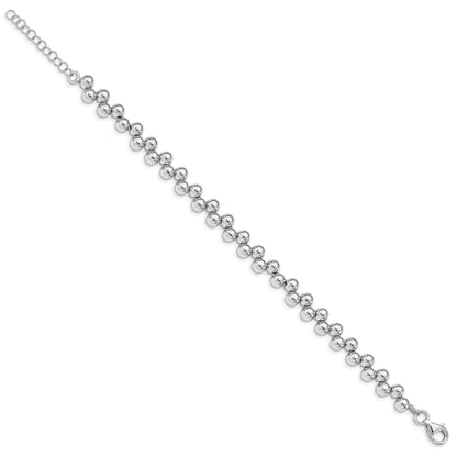 7 Inch Sterling Silver Rhodium-Plated Offset Beads W/1.25In. Ext. Bracelet