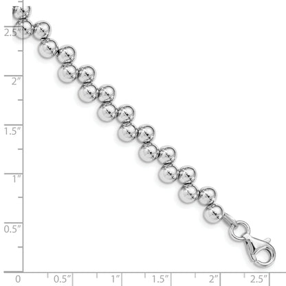 7 Inch Sterling Silver Rhodium-Plated Offset Beads W/1.25In. Ext. Bracelet