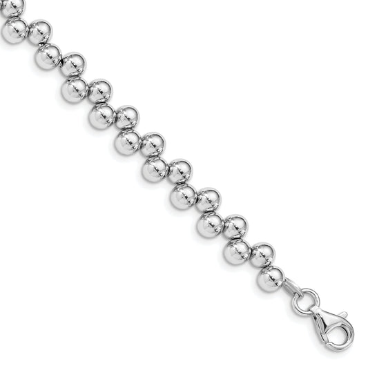 7 Inch Sterling Silver Rhodium-Plated Offset Beads W/1.25In. Ext. Bracelet