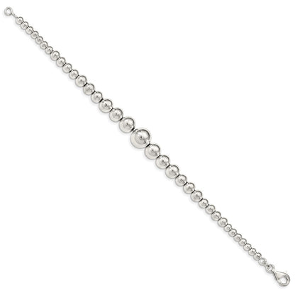 7.5 Inch Sterling Silver Polished Graduated Beads Bracelet