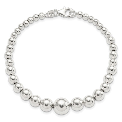 7.5 Inch Sterling Silver Polished Graduated Beads Bracelet