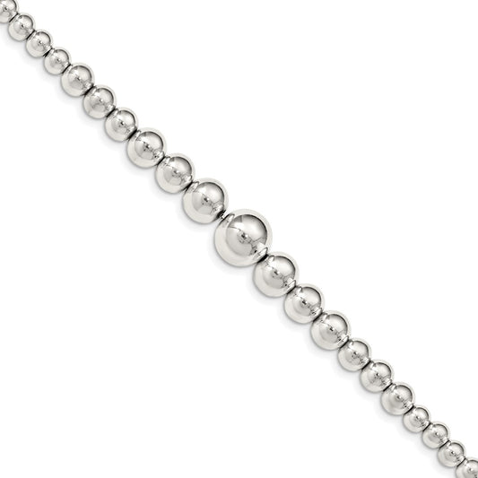 7.5 Inch Sterling Silver Polished Graduated Beads Bracelet