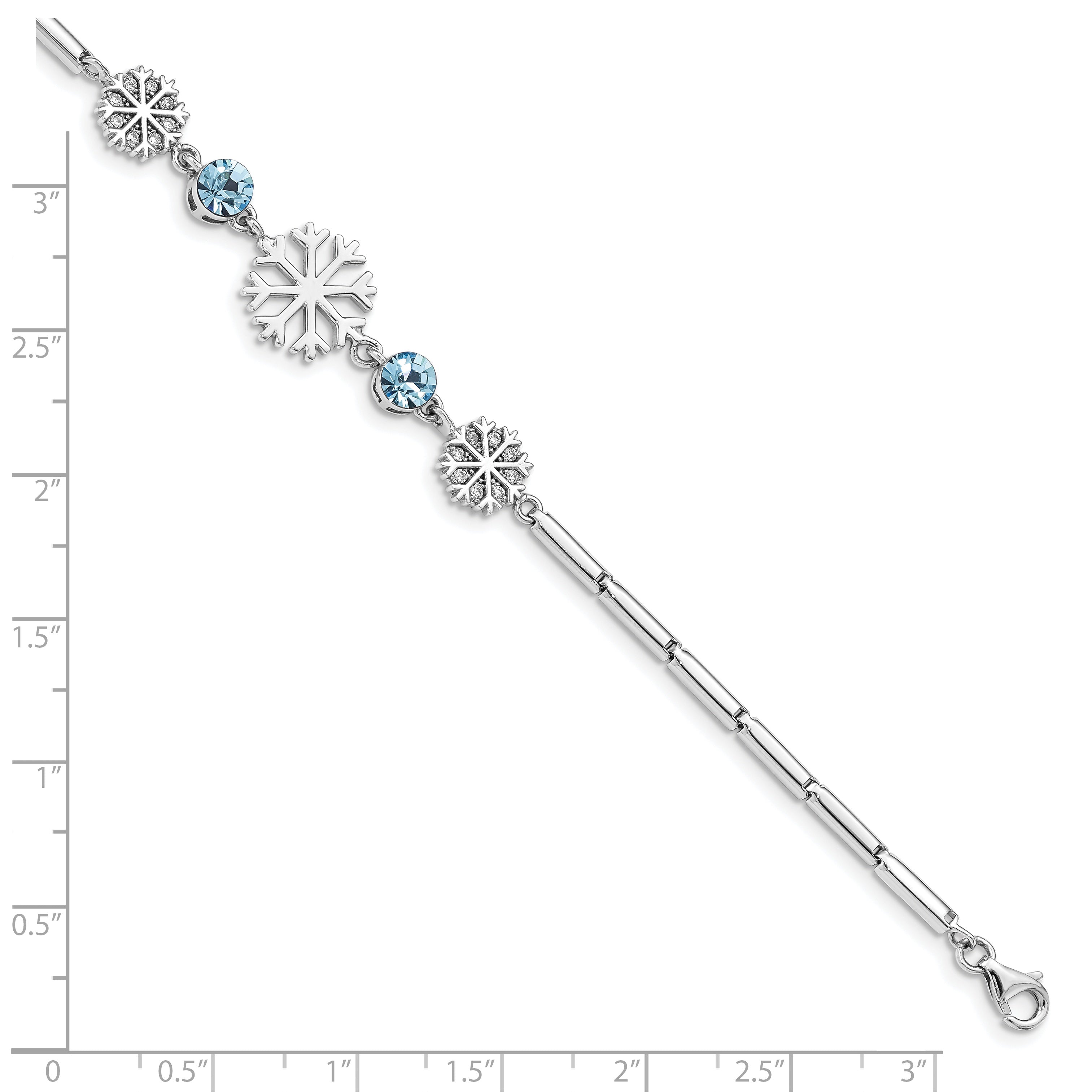 6.5 Inch Sterling Silver Rh-Plated Crystal Snowflake W/1In Ext Bracelet