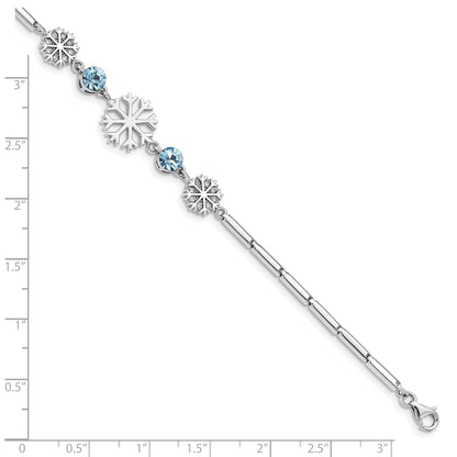 6.5 Inch Sterling Silver Rh-Plated Crystal Snowflake W/1In Ext Bracelet
