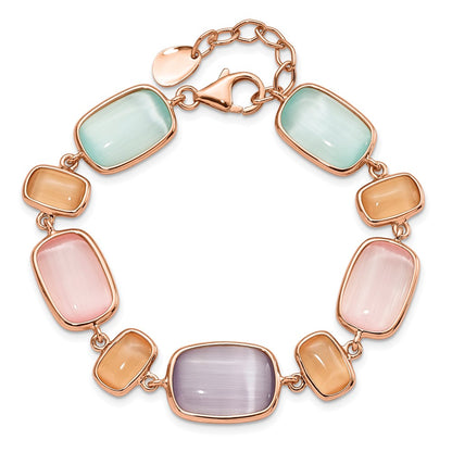 7 Inch Sterling Silver Rose-Tone And Created Cats Eye W/ 1In Ext. Bracelet