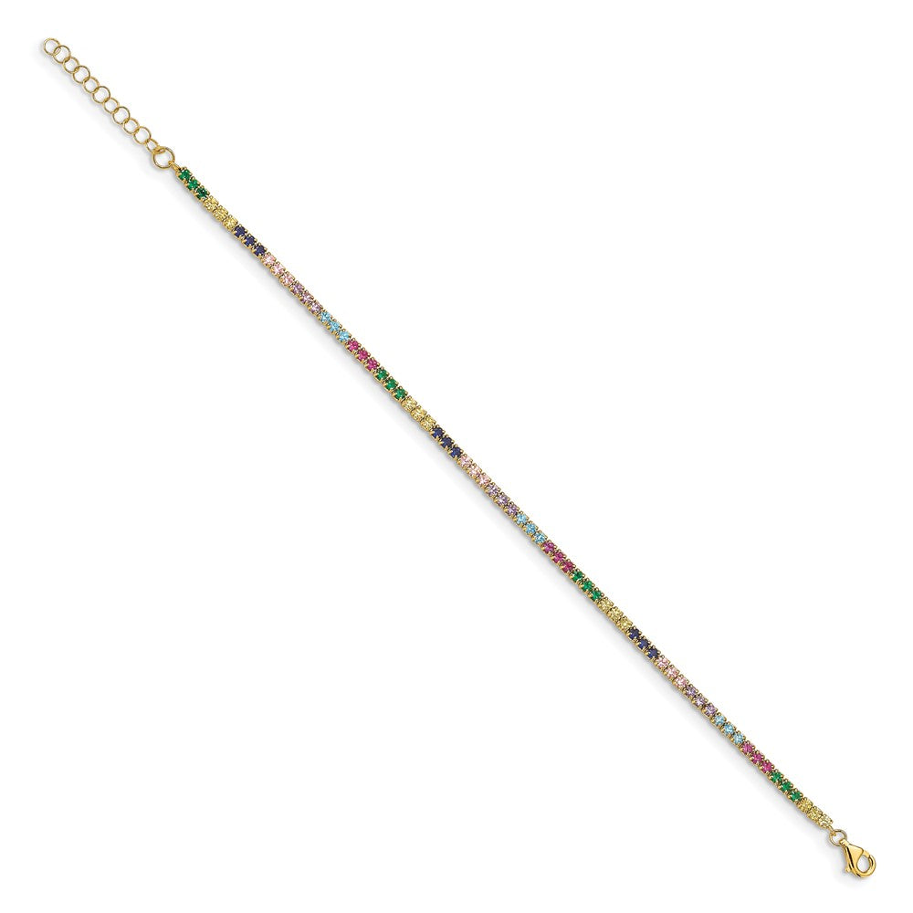 Sterling Silver Prizma Gold-Tone 14K Flash Gold-Plated 7 Inch Colorful Cz Bracelet With 1 Extender