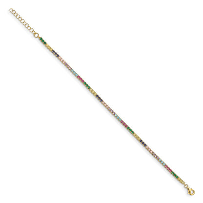 Sterling Silver Prizma Gold-Tone 14K Flash Gold-Plated 7 Inch Colorful Cz Bracelet With 1 Extender