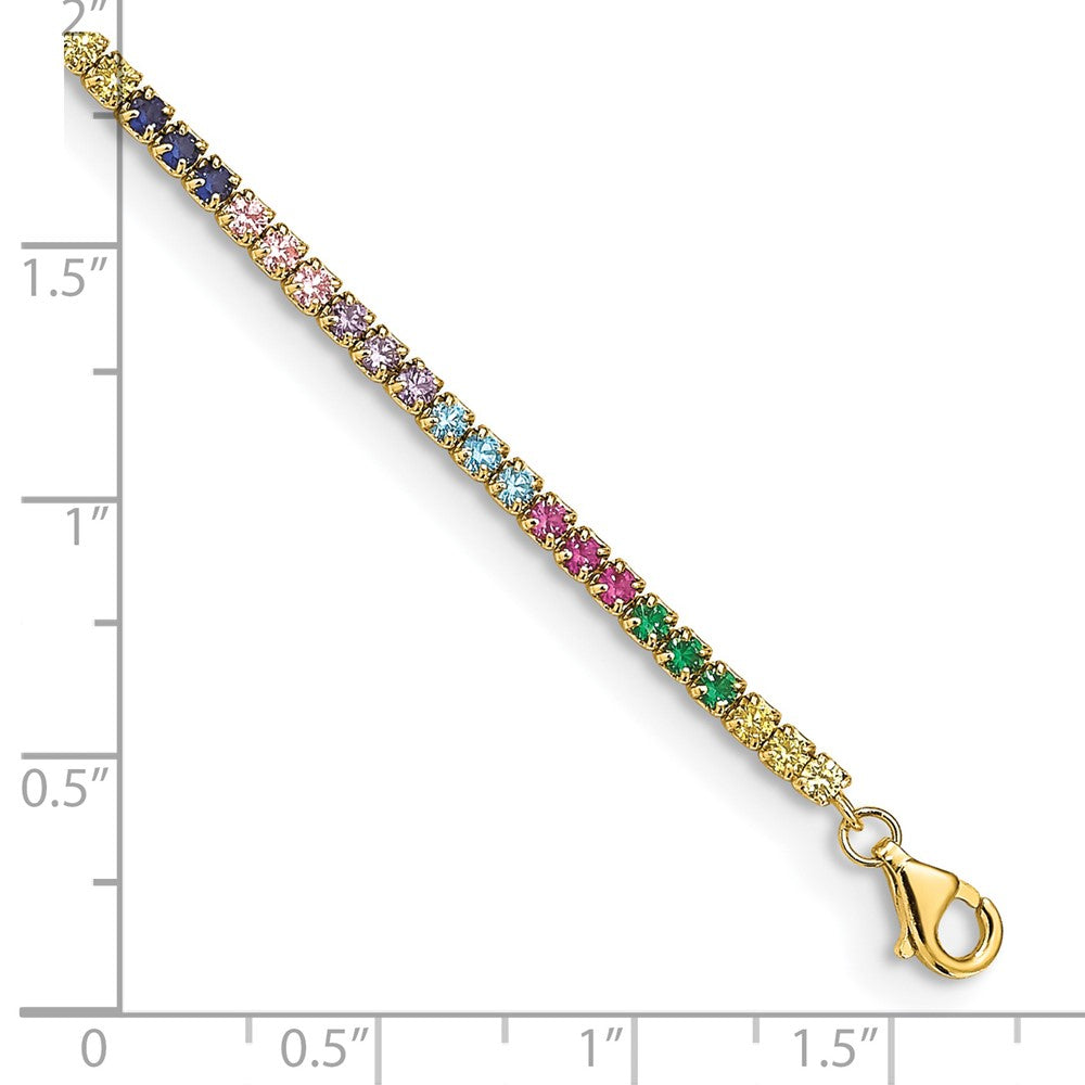 Sterling Silver Prizma Gold-Tone 14K Flash Gold-Plated 7 Inch Colorful Cz Bracelet With 1 Extender