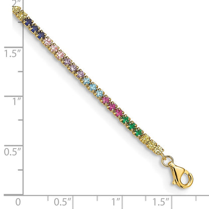 Sterling Silver Prizma Gold-Tone 14K Flash Gold-Plated 7 Inch Colorful Cz Bracelet With 1 Extender