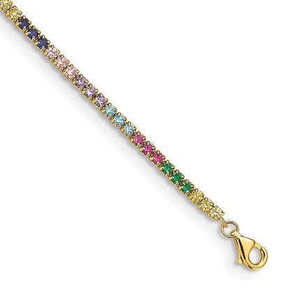 Sterling Silver Prizma Gold-Tone 14K Flash Gold-Plated 7 Inch Colorful Cz Bracelet With 1 Extender