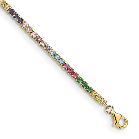 Sterling Silver Prizma Gold-Tone 14K Flash Gold-Plated 7 Inch Colorful Cz Bracelet With 1 Extender