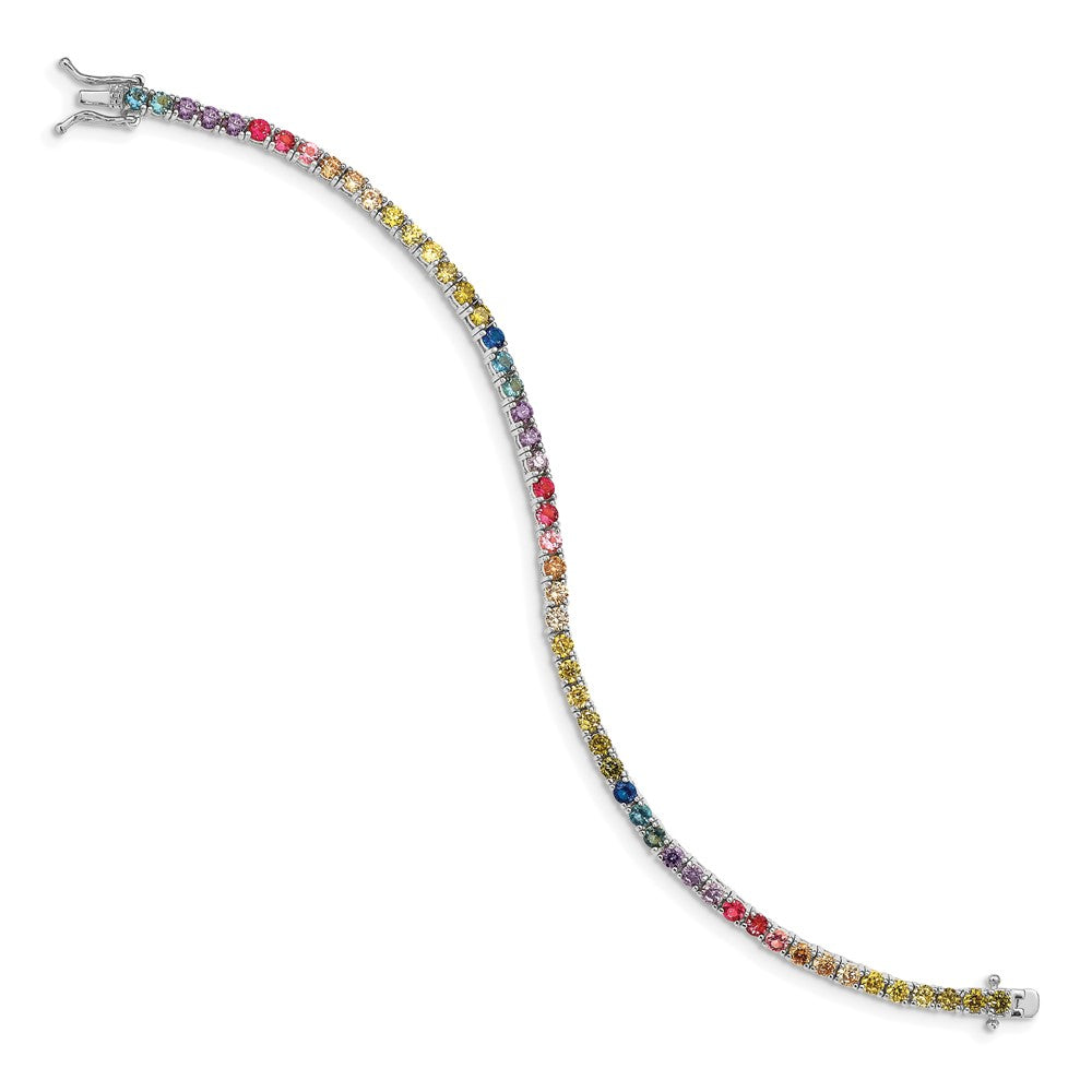 Sterling Silver Prizma Rhodium-Plated 7 Inch 3mm Colorful Cz Tennis Bracelet