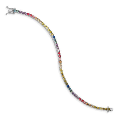Sterling Silver Prizma Rhodium-Plated 7 Inch 3mm Colorful Cz Tennis Bracelet